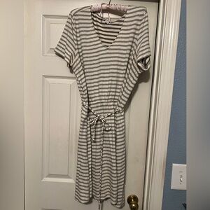 Old Navy Gray and White Striped Midi Dress